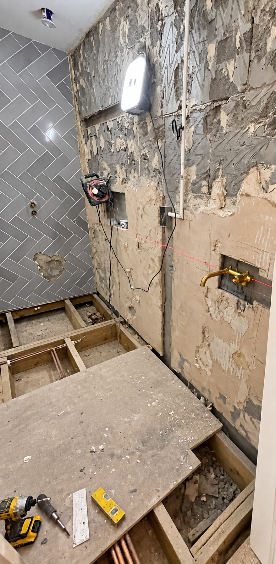 Folkestone wet room during construction and tiling